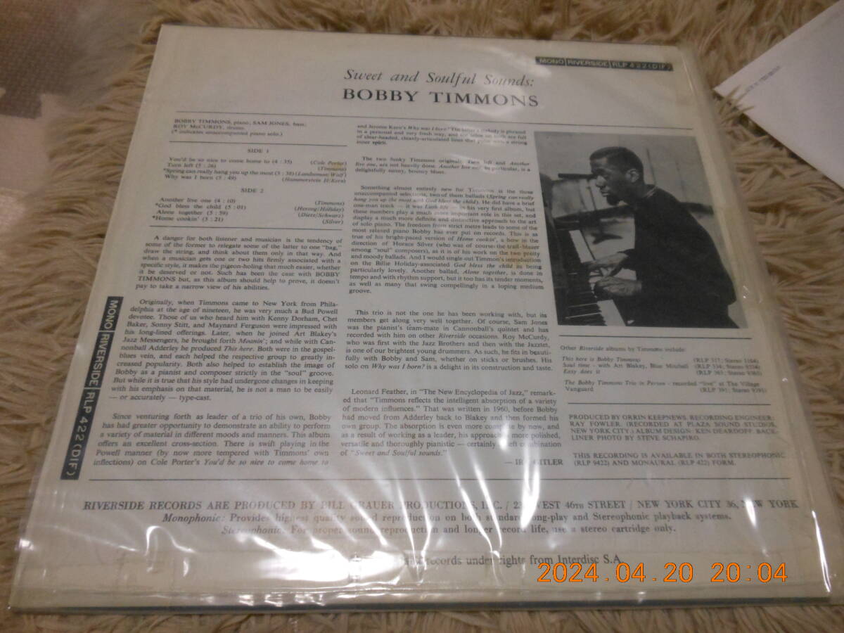 【蘭 MONO】BOBBY TIMMONS TRIO/SWEET&SOULFUL SOUNDS RIV.RLP422 COAT/青リール/DG 貴重蘭プレス INTERDISC 高音質盤の画像2