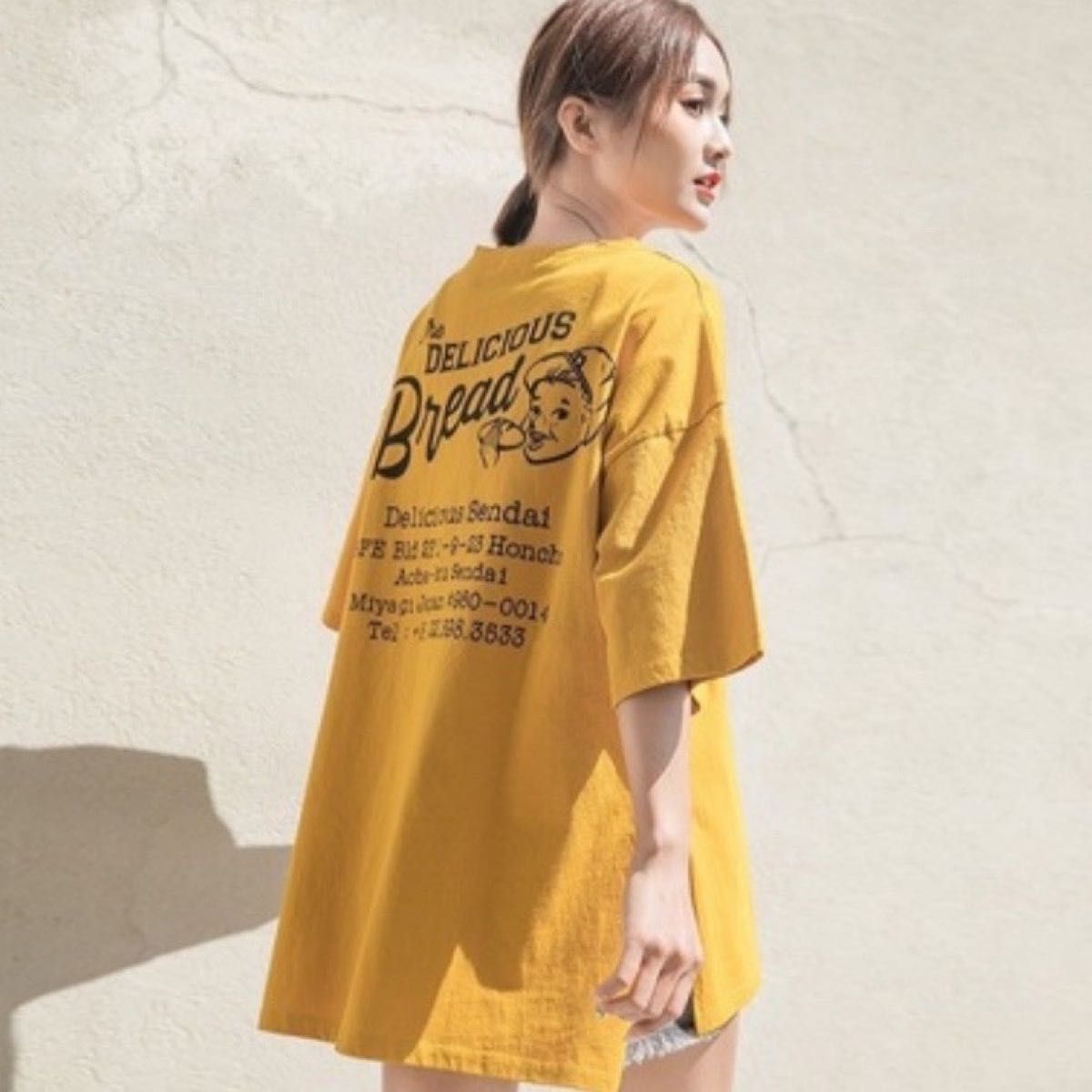 Tシャツ　オーバーサイズ　XL　ボーイプリント　ビッグTシャツ　男女兼用　ホワイト　イエロー　白　黄　ロゴTシャツ　レディース