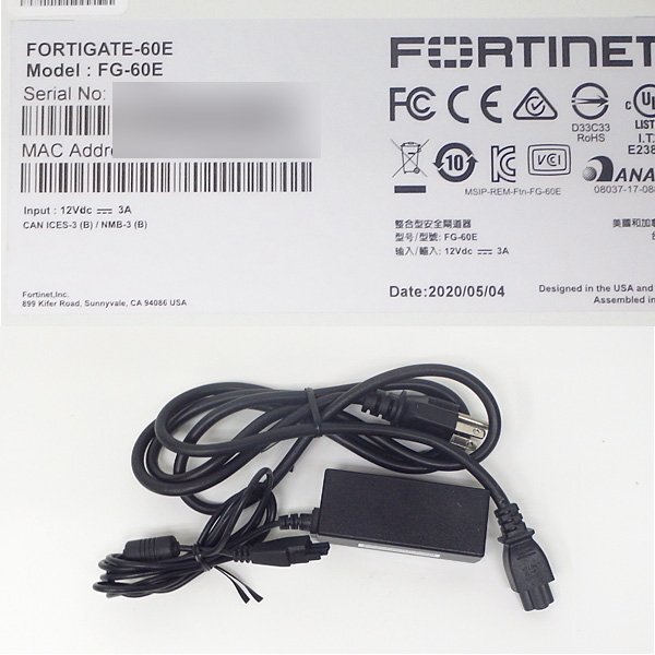 ＃現状品 ライセンス2025/08/10 Fortinet/フォーティネット Fortigate-60E (FG-60E) ファイアウォール ACアダプタ付属 初期化済 No.2の画像4