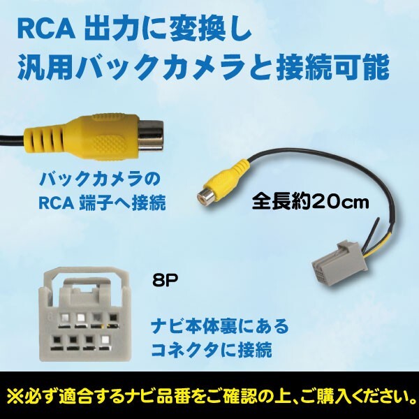 WB13 メール便全国一律送料無料 新品 ホンダ ギャザズ バックカメラ 変換 ハーネス 8P 接続 RCA ケーブル RCH014H 互換 【VXM-215Ci】_画像2