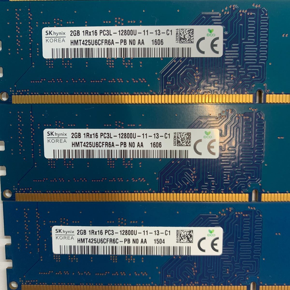 SK HYNIX 1Rx16 PC3L-12800U 2GB 4枚組 1セット DDR3Lデスクトップ用 メモリ DDR3L- 1600 2GB x 4枚で DESKTOP RAM 超美品 保証付き_画像2