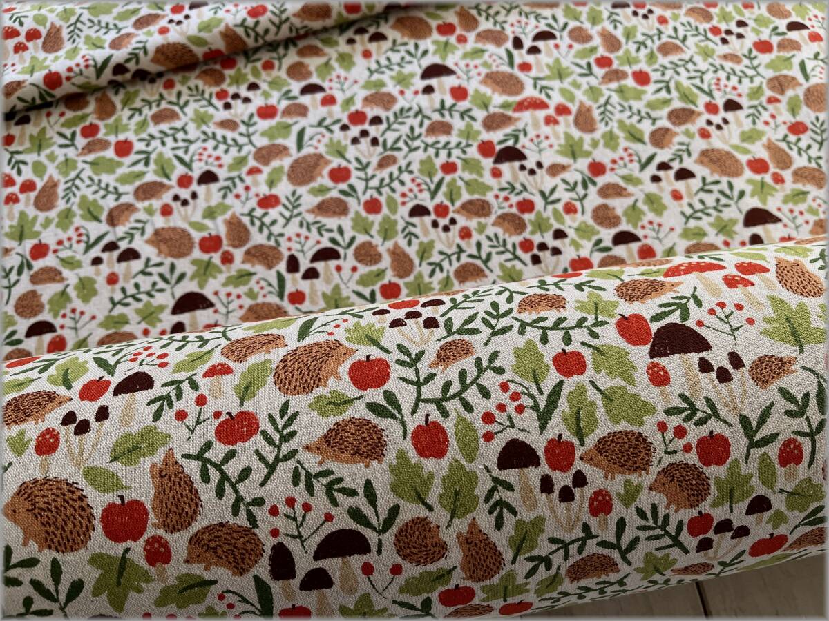 mets*5m* cotton flax canvas * hedgehog *forest* cotton linenA1