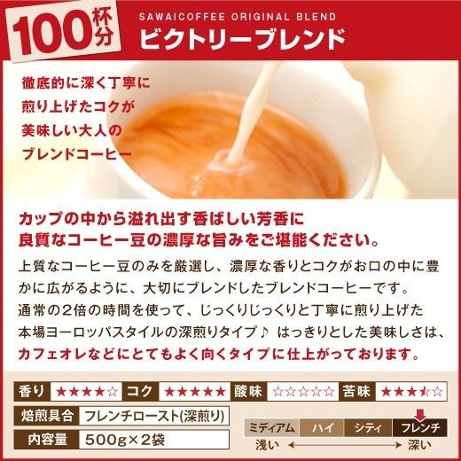【新品・お試し１袋】澤井珈琲 ビクトリーブレンド 約50杯分 中挽き 粉 お得 セット 珈琲 焙煎したて