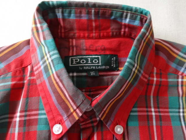POLO　RALPH LAUREN ラルフローレン ブロードチェック　ボタンダウンシャツ　16　ティーンサイズ_画像4