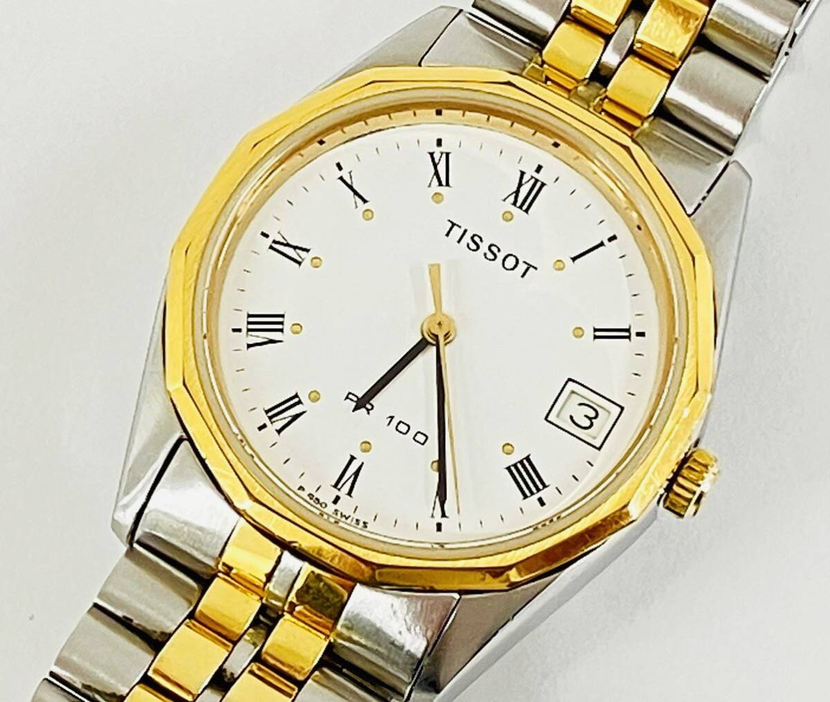 【送料無料!!】TISSOT ティソ PR 100 P350/450 ホワイト系文字盤 クオーツ メンズ 腕時計 ブランド 現状稼働品 _画像1