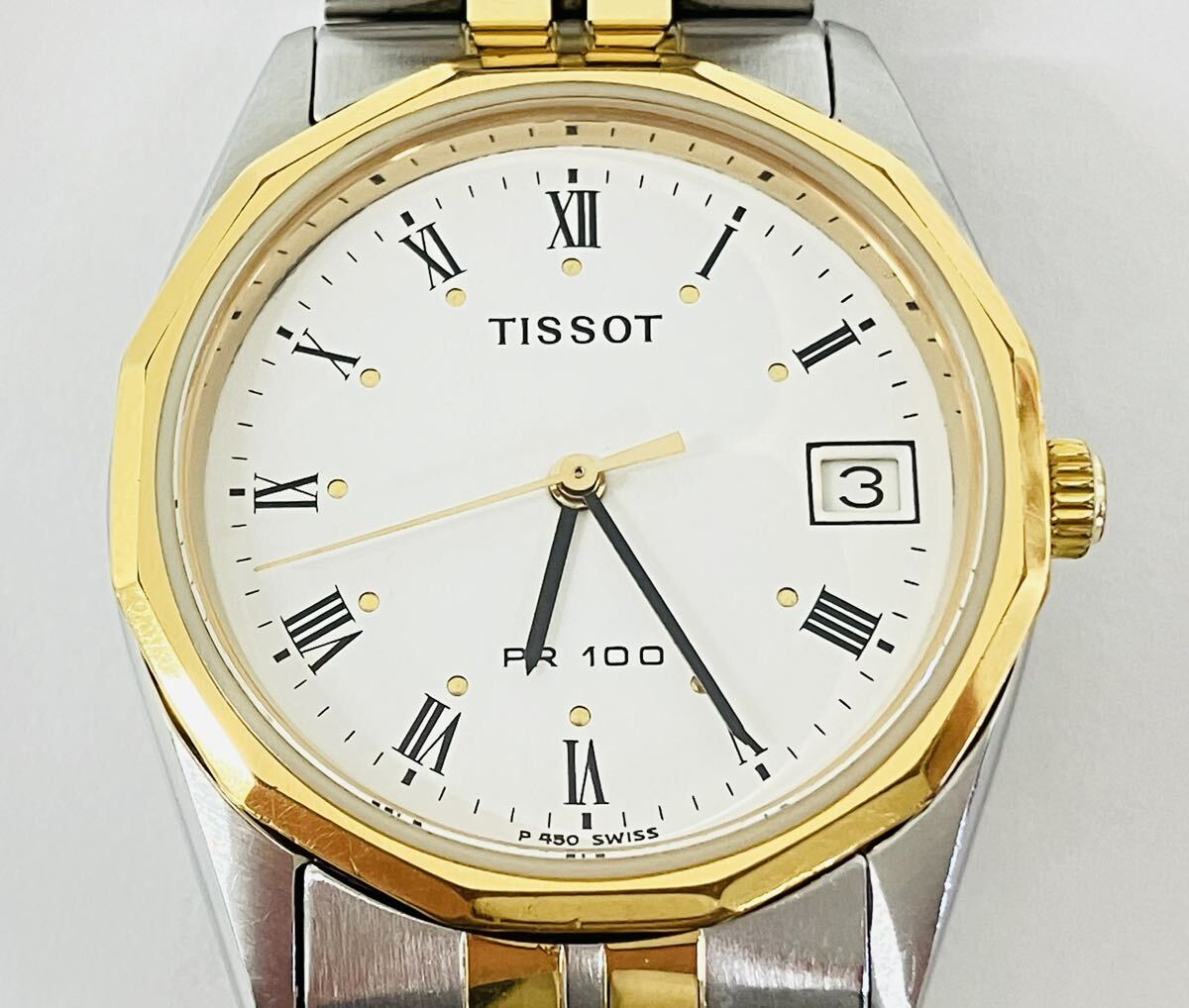 【送料無料!!】TISSOT ティソ PR 100 P350/450 ホワイト系文字盤 クオーツ メンズ 腕時計 ブランド 現状稼働品 _画像3