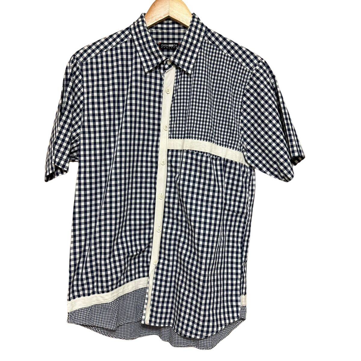 CASH CA カシュカ　チェック切り替えシャツ　ブルーギンガムチェック　Lサイズ　半袖シャツ_画像1