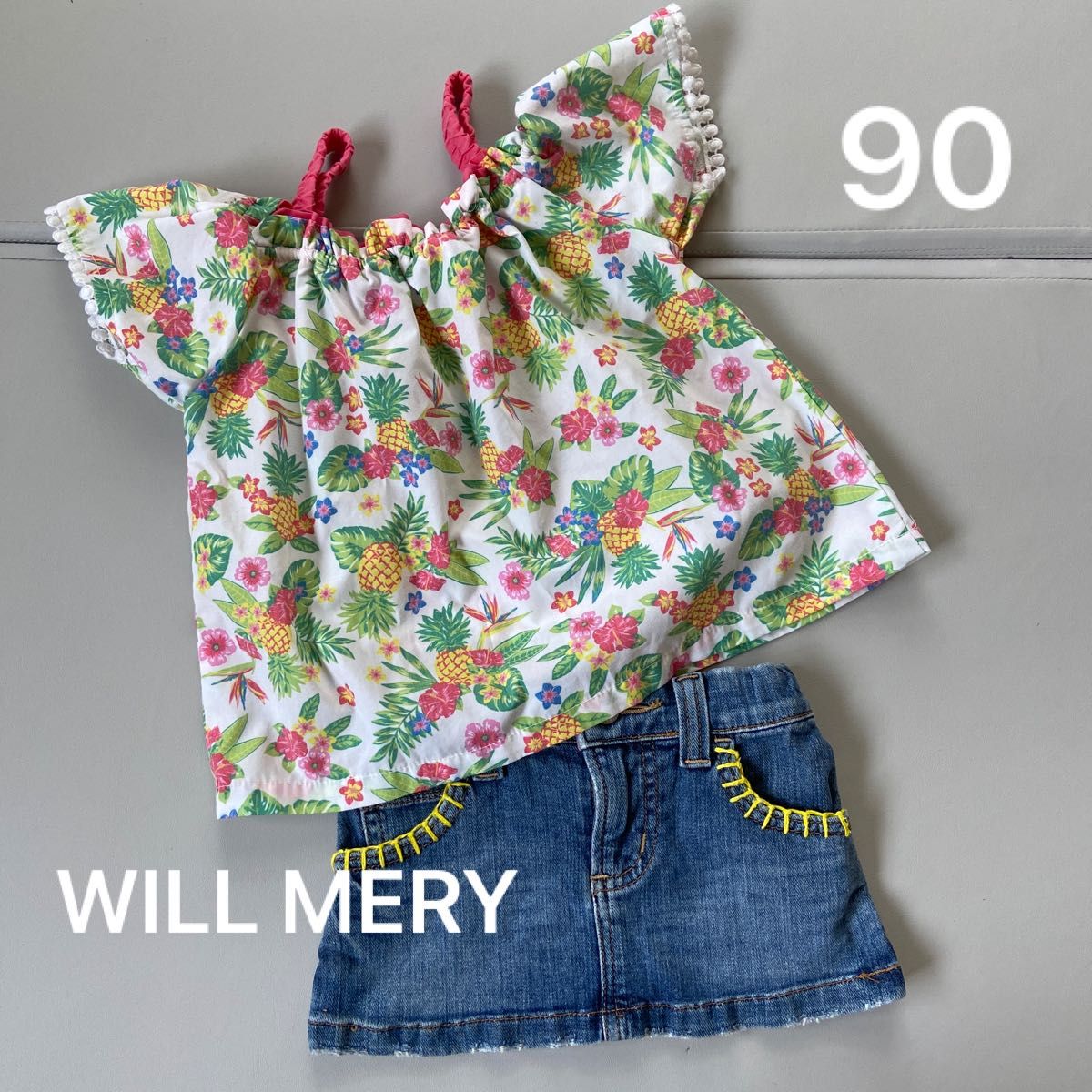 ウィルメリー  女の子　夏　海　おでかけ　オープンショルダー　丸高衣料　90  WILLMERY ハイビスカス