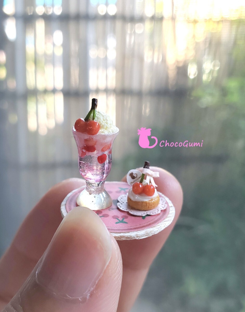  Sakura .. cream soda . Mini tart set miniature hood doll house food sample hand made 