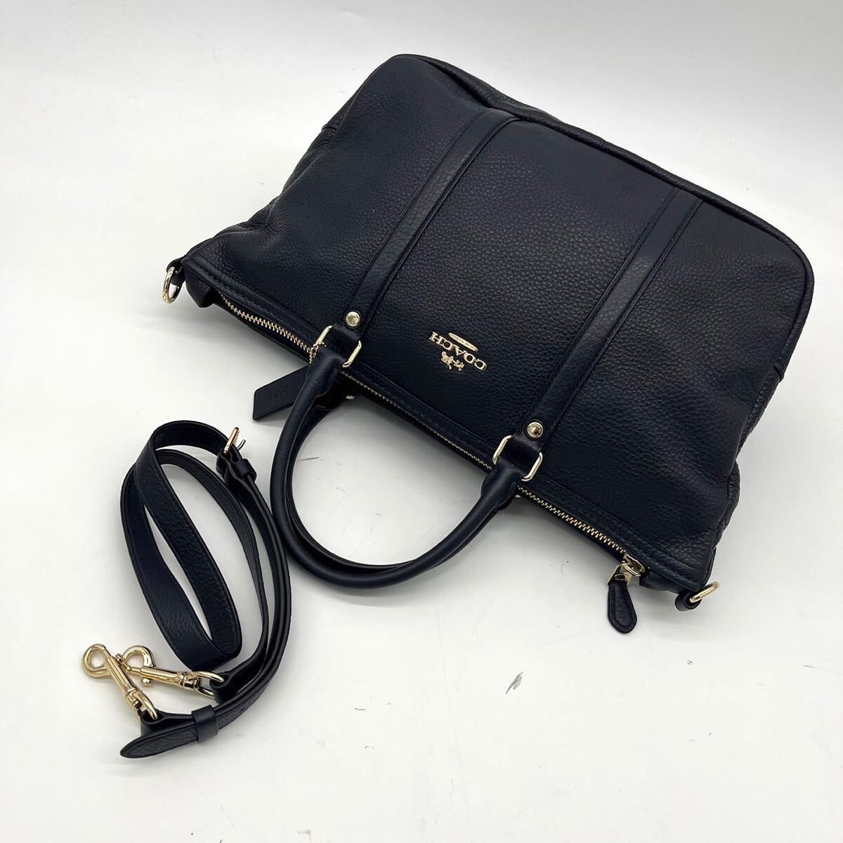 1円【極美品】コーチCOACH 2way ハンドバッグ トート ショルダー ビジネスバッグ 大容量 メンズ レザー A4 肩掛け 通勤 本革 ネイビー 濃紺_画像9