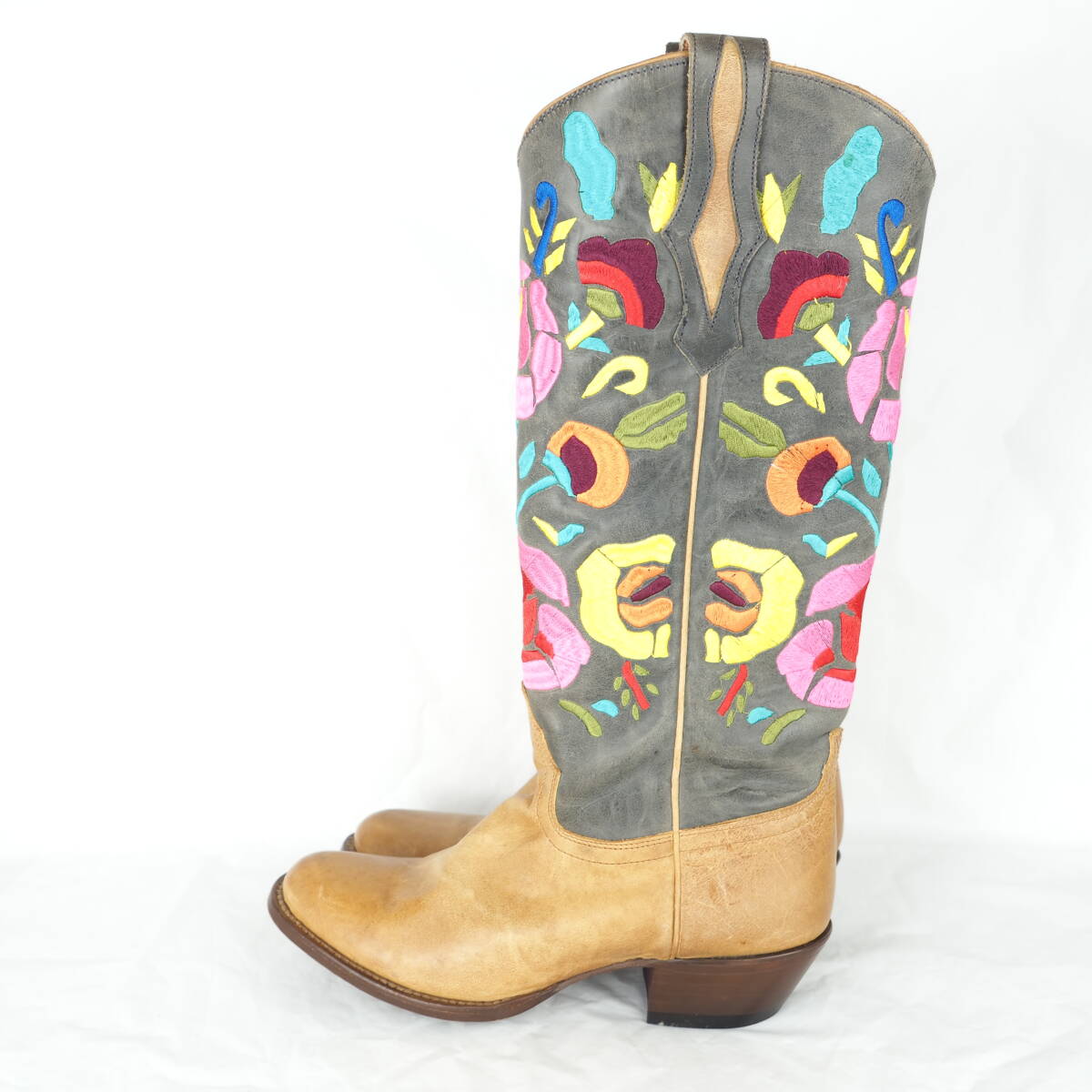 EB5283*CABORCA*kabo LUKA * lady's western boots *39(24-24.5cm corresponding )* Camel * floral print embroidery 