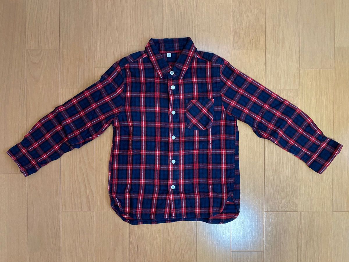 【美品】無印良品 ネルシャツ（キッズ） 130 /長袖シャツ 綿100% 