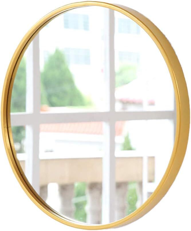 鏡 壁掛け バスルームウォールミラーアイアンアートドレッシングミラーメイクアップミラー家庭用ラウンドミラー(ゴールド)_画像2