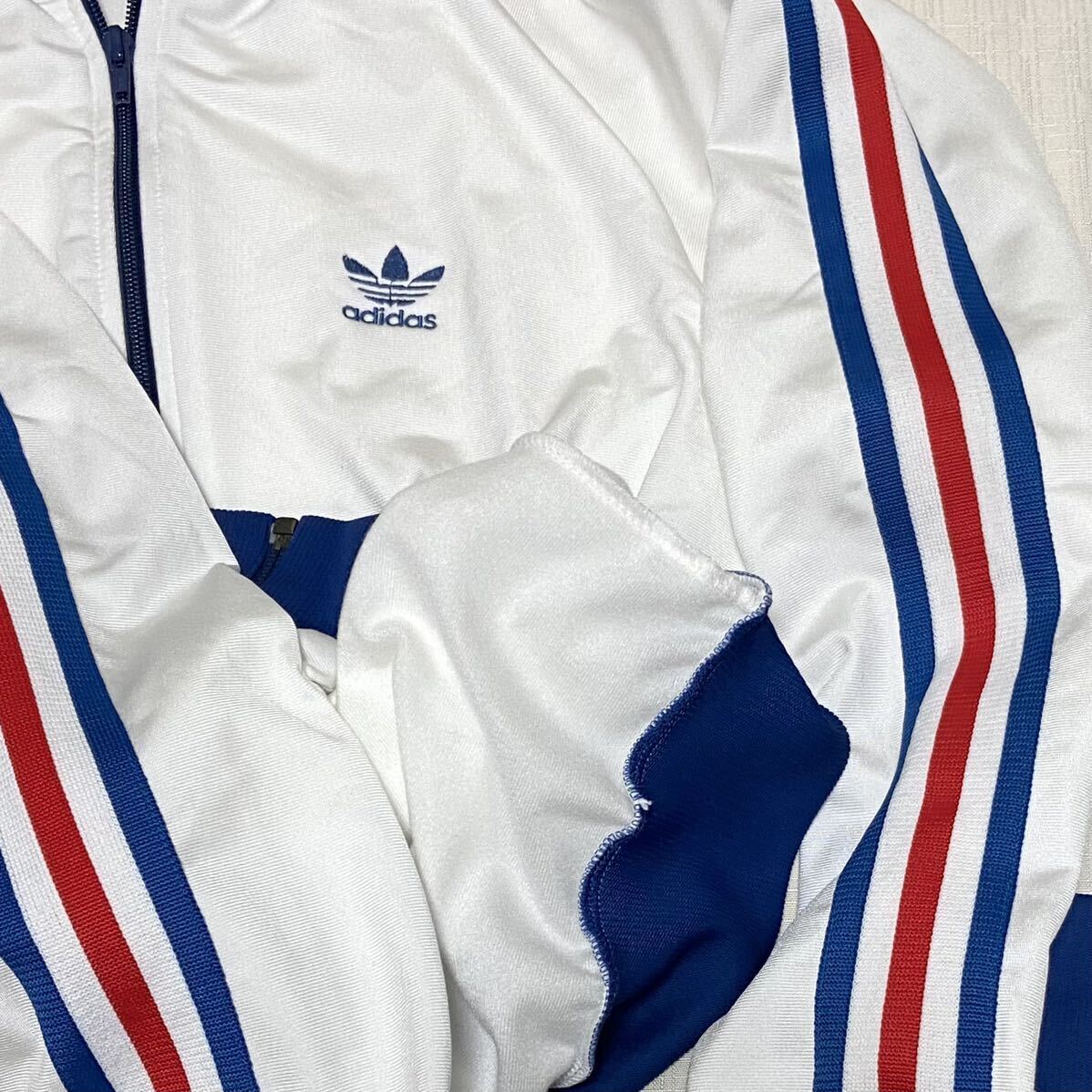  прекрасный товар 80s Vintage adidas Descente белый синий красный to зеркальный . il Logo спортивная куртка джерси голубой грузовик верх Adidas 70s б/у одежда 