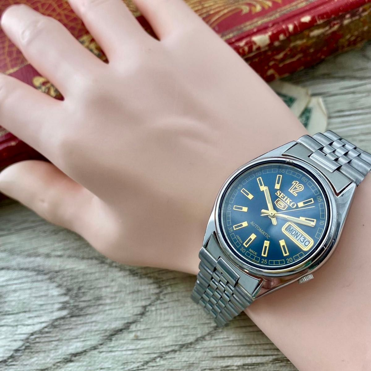 【レトロ可愛い】セイコー5 メンズ腕時計 ブルー 自動巻き ヴィンテージ
