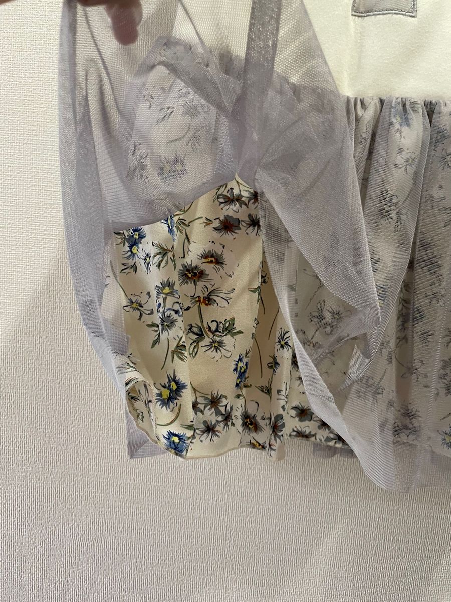 美品 ハッカキッズ ワンピース チュール 花柄 リボン ジャンパースカート フォーマル ドレス メゾピアノ