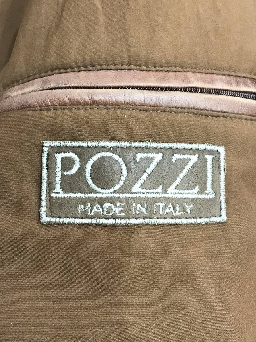 ITALY製 POZZI レザーZIP-UPジャケット ブルゾン 中綿 襟付 ブラウン ririジップ ポッジ 古着 ヴィンテージ SIZE：48■0501Qの画像5