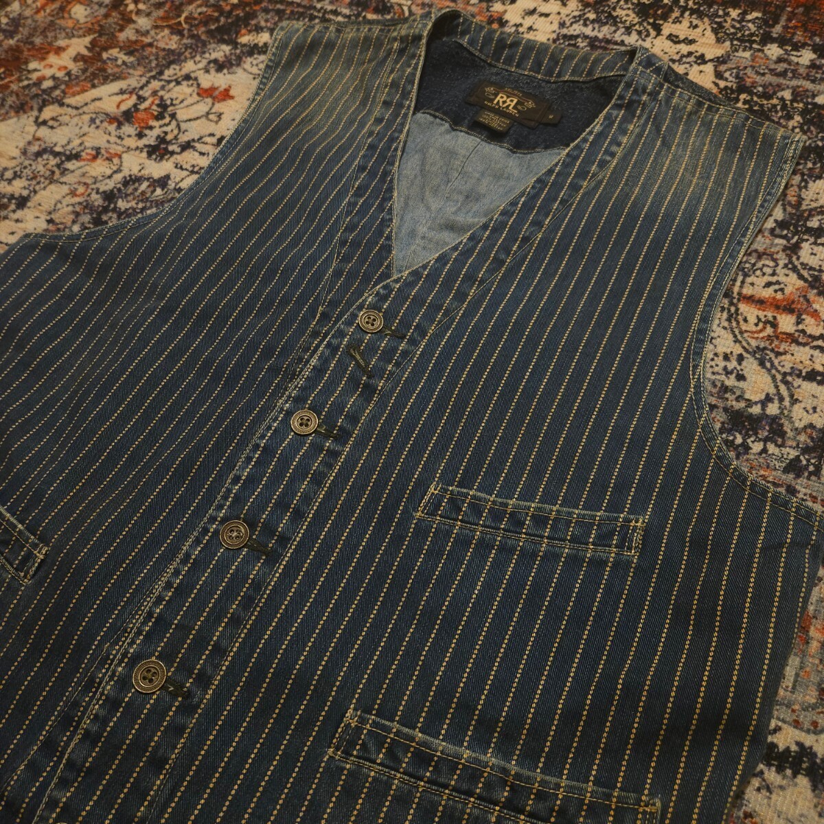 【名作】 RRL Wabash Striped Vest 【M】 ウォバッシュ ストライプ ベスト 2012年最高傑作品 Ralph Lauren ジレ デニム CRAFTSMAN 肉厚の画像2