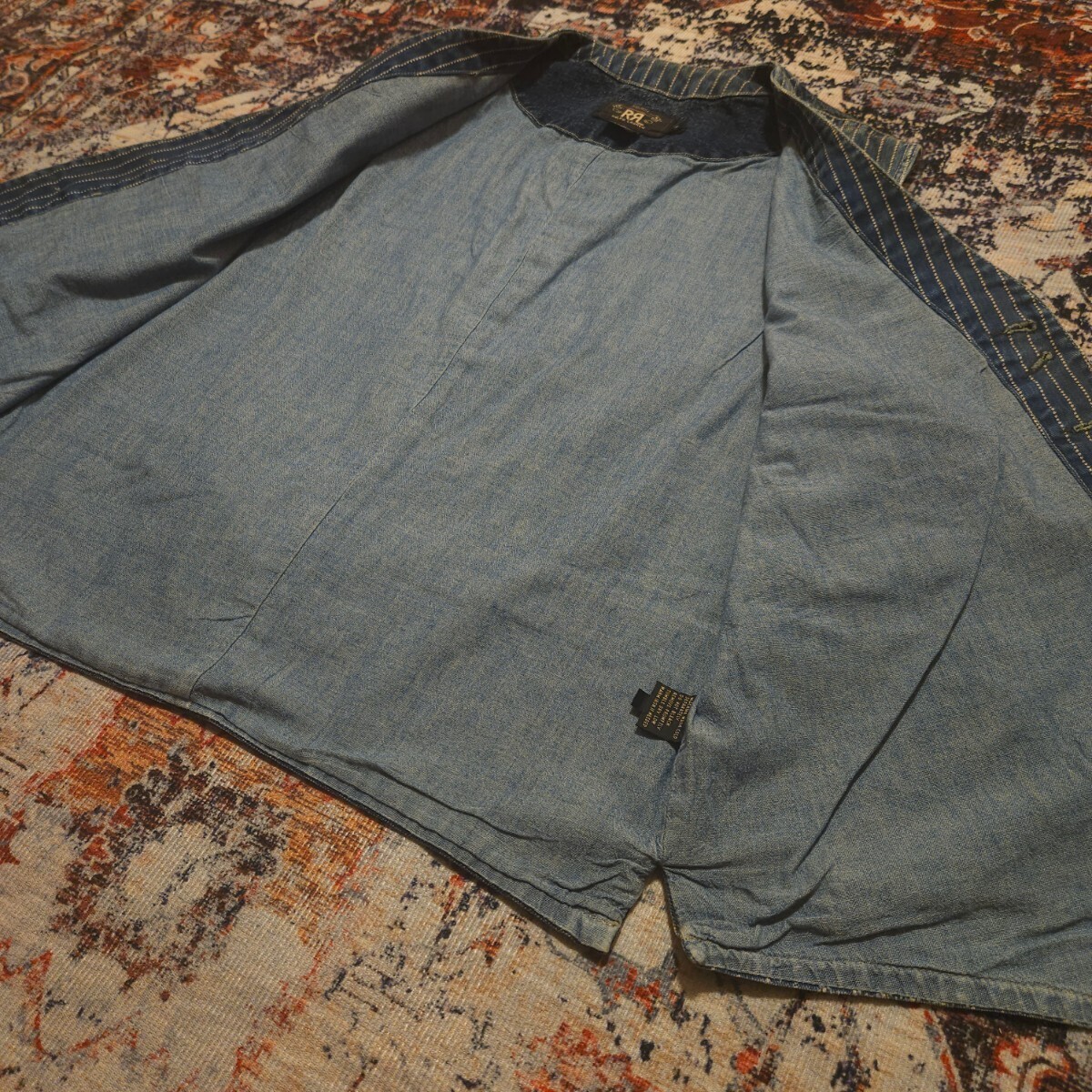 【名作】 RRL Wabash Striped Vest 【M】 ウォバッシュ ストライプ ベスト 2012年最高傑作品 Ralph Lauren ジレ デニム CRAFTSMAN 肉厚の画像9