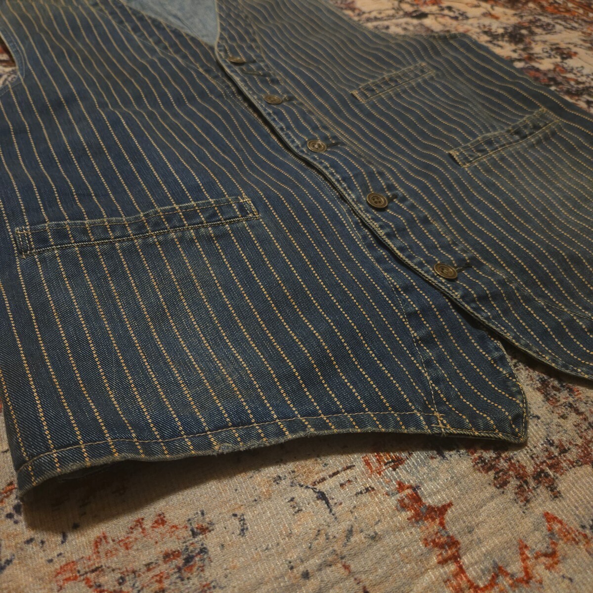 【名作】 RRL Wabash Striped Vest 【M】 ウォバッシュ ストライプ ベスト 2012年最高傑作品 Ralph Lauren ジレ デニム CRAFTSMAN 肉厚の画像5