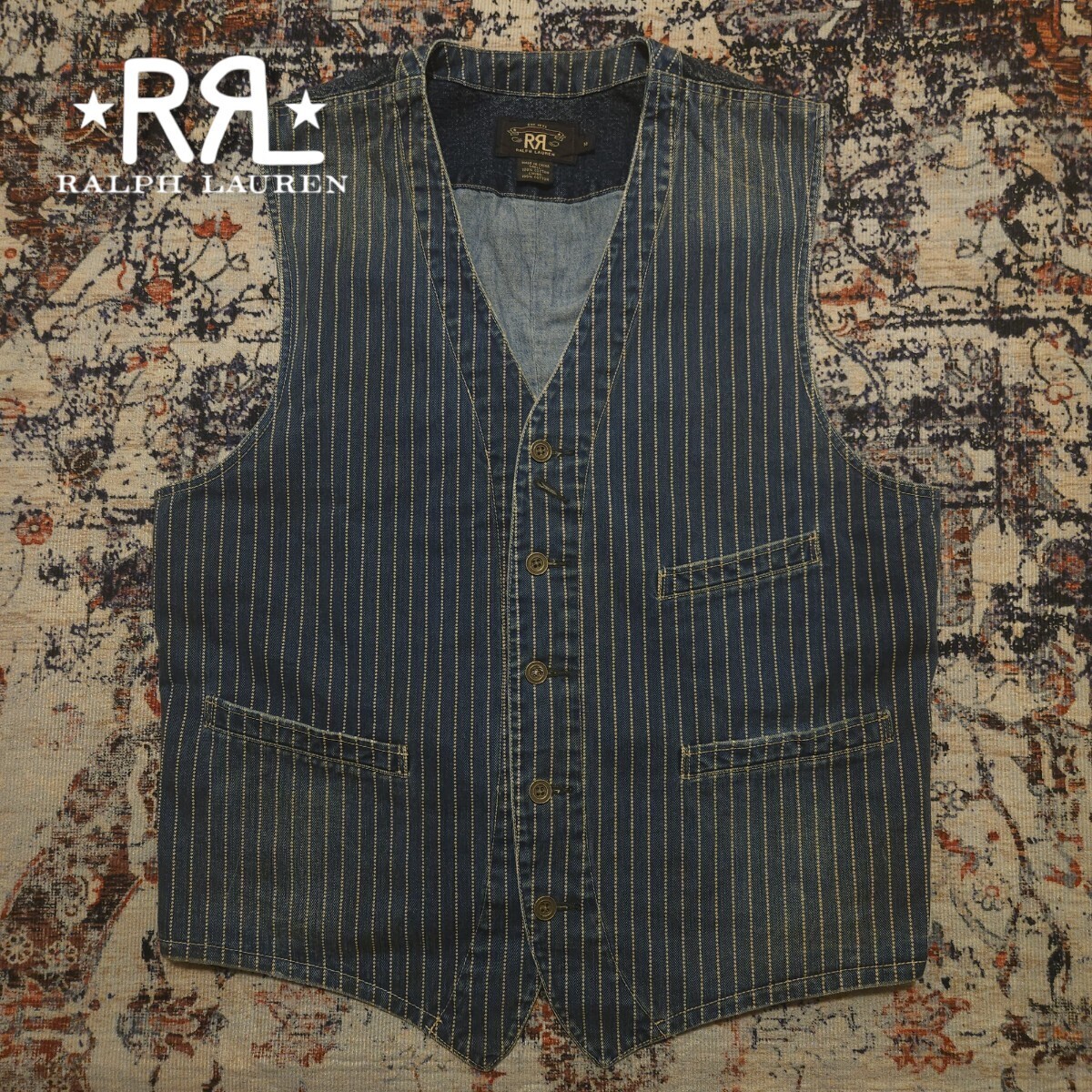 【名作】 RRL Wabash Striped Vest 【M】 ウォバッシュ ストライプ ベスト 2012年最高傑作品 Ralph Lauren ジレ デニム CRAFTSMAN 肉厚の画像1