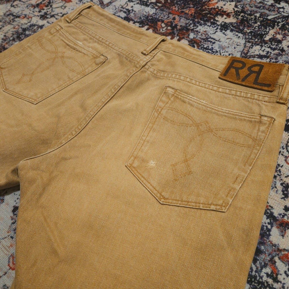 【USA製】RRL Distressed Slim Boot Brown Jeans【34×32】 ディストレスト スリムブーツカット ブラウン ジーンズ レザー デニム 後染め_画像7