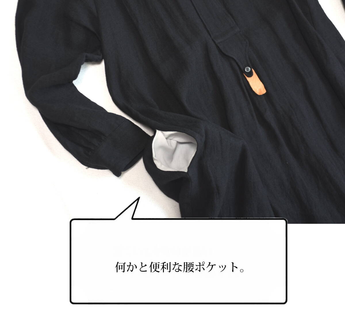 SI-HIRAI（スーヒライ）麻リネン100% プルオーバー・ワンピース size38　ブラック　日本製 MADE IN JAPAN_画像6