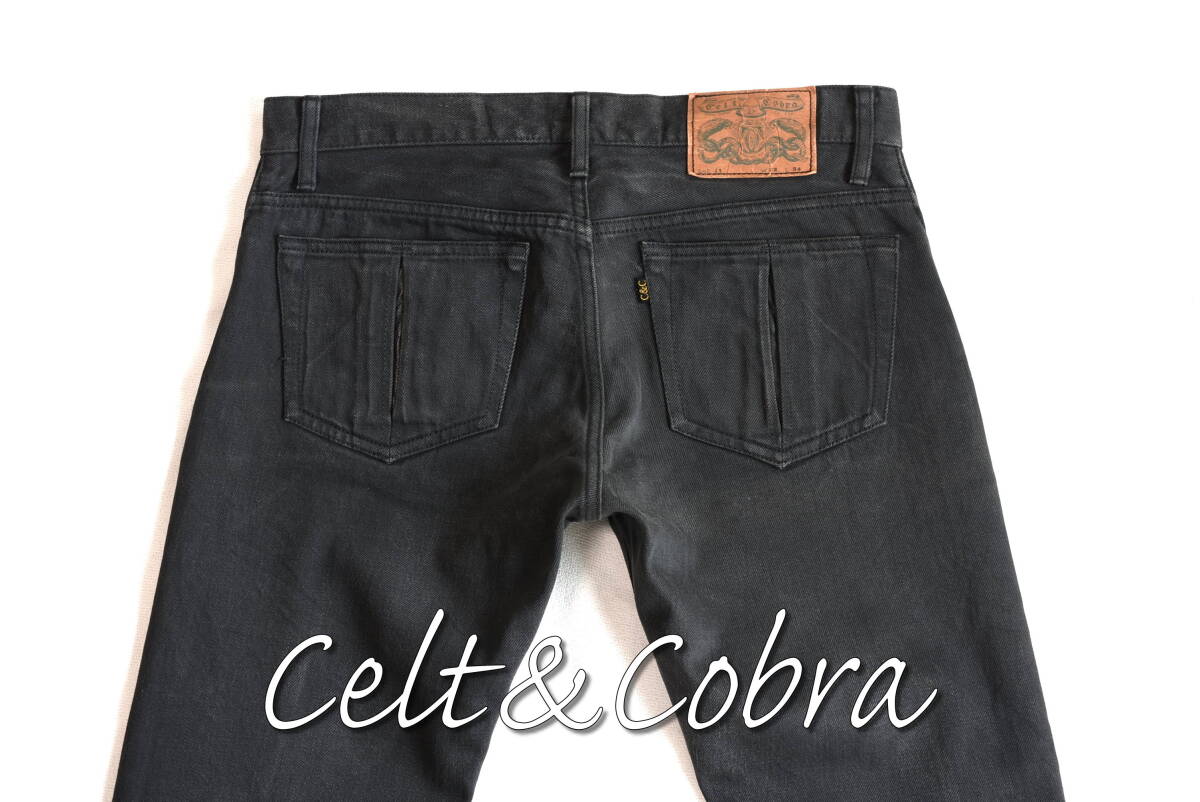 Celt&Cobra（ケルト＆コブラ） Lot.J1 バックポケット本革レザー切り替え・ブラックデニムパンツ　size W32 / L34_画像1