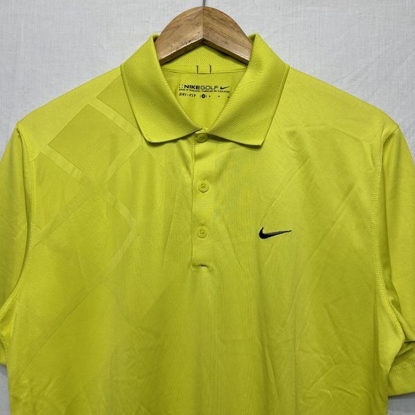 NIKE GOLF ナイキ ゴルフ ショート スリーブ 半袖 ポロ シャツ メンズ ウェア DRI FIT 黄緑 イエローグリーン M b19269_画像2