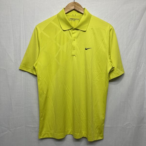 NIKE GOLF ナイキ ゴルフ ショート スリーブ 半袖 ポロ シャツ メンズ ウェア DRI FIT 黄緑 イエローグリーン M b19269_画像1