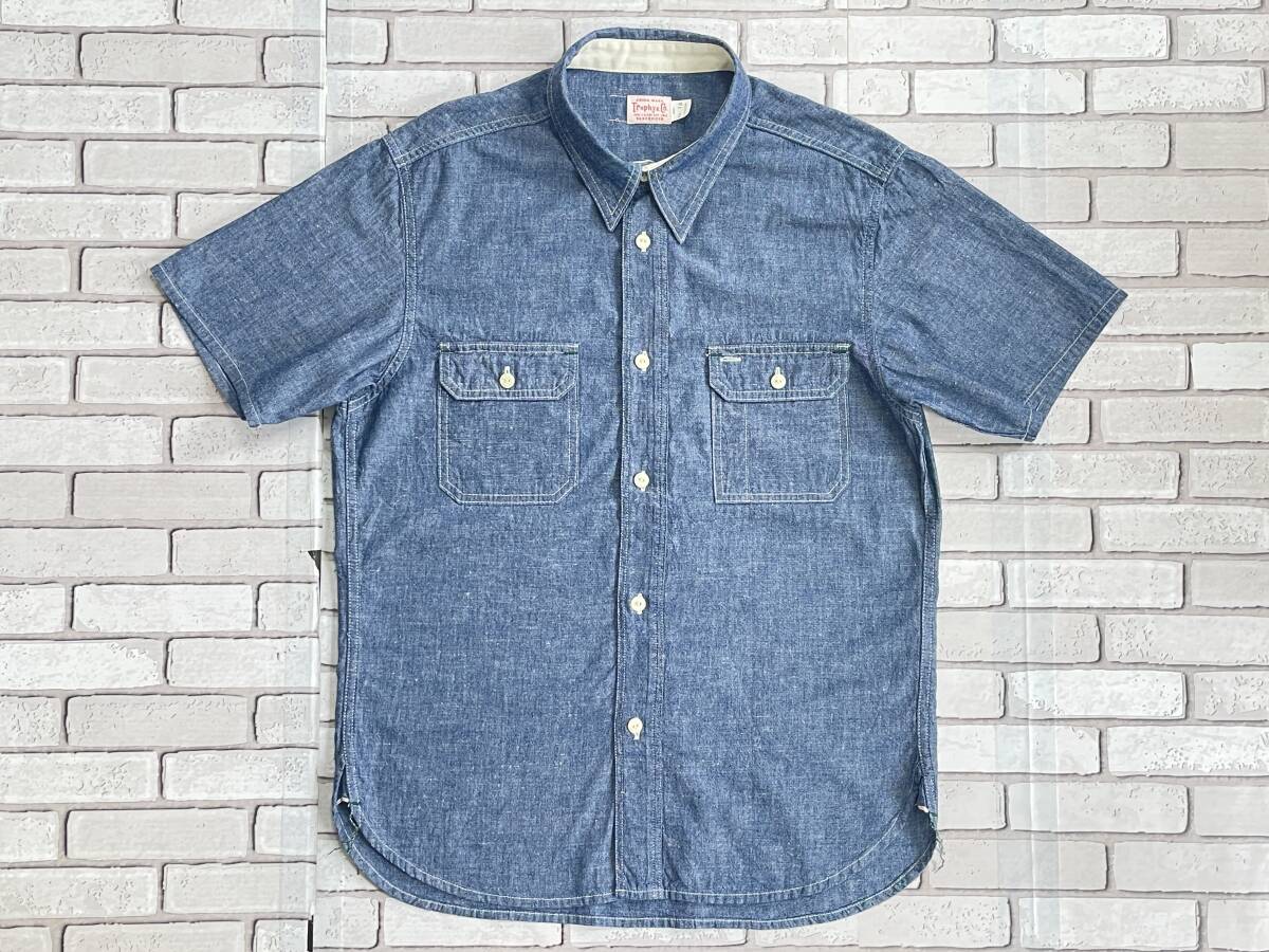 ＵＳＥＤ　トロフィークロージング　TROPHY CLOTHING　半袖ワークシャツ　シャンブレー　サイズ １６/Ｌ　日本製_画像1