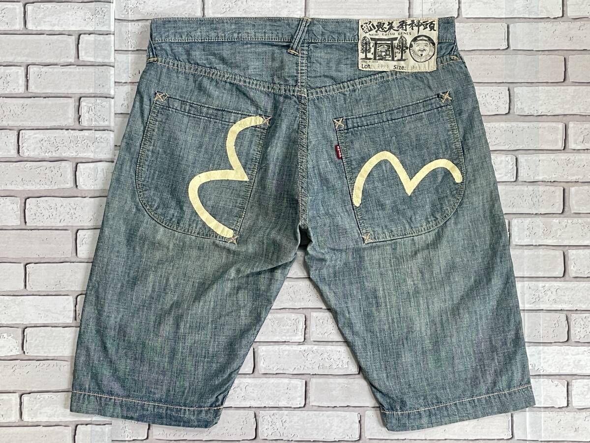 ＵＳＥＤ　エヴィス　EVISU　新恵美寿神頭　LOT.2005　ハーフパンツ　ショートパンツ　サイズ３４　日本製_バックスタイル