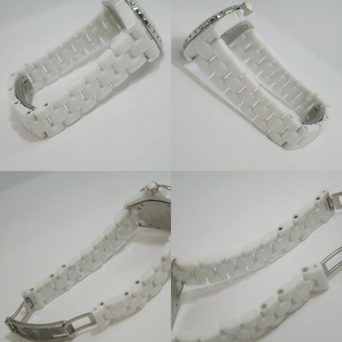 送料無料 USED美品・保管品 CHANEL シャネル J12 クオーツ 腕時計 3針 デイト H0968 ホワイト セラミック レディース ケース/箱付 動作品の画像7