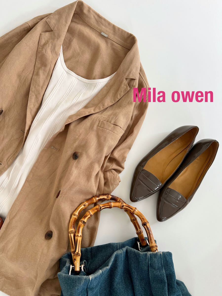 【2点以上で送料無料】Mila Owen ミラオーウェン スコッチボタンダブルシャツジャケット テーラードジャケット ベージュ_画像1