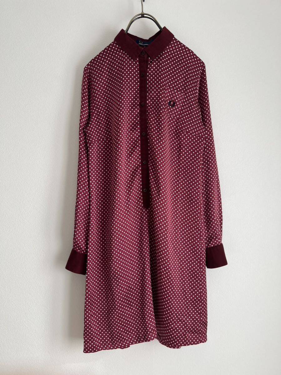 [2 point and more free shipping ]FRED PERRY Fred Perry dot pattern satin One-piece bordeaux 