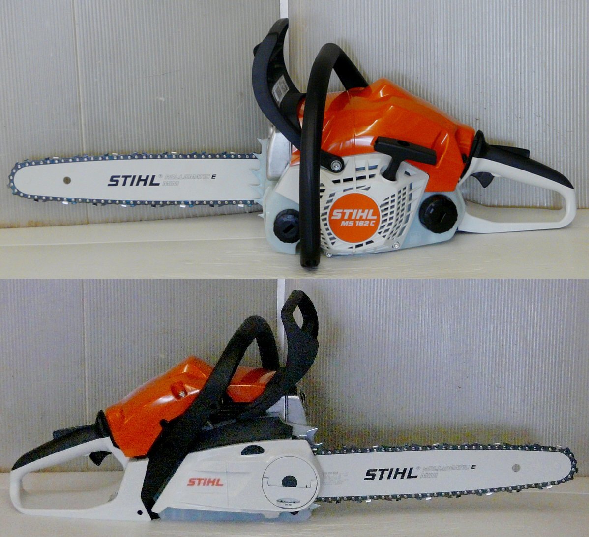 STIHL / スチール 最新 30.1cc ツールレスクイックチェンテンショナー付きチェンソー MS162C-BE_旧来型ガイドバー装着時