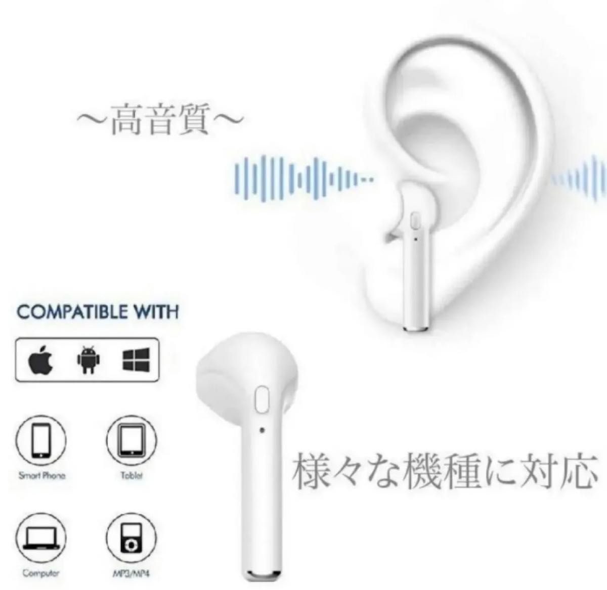 イヤホン　ホワイト Bluetooth ワイヤレスイヤフォン i7s-TWS