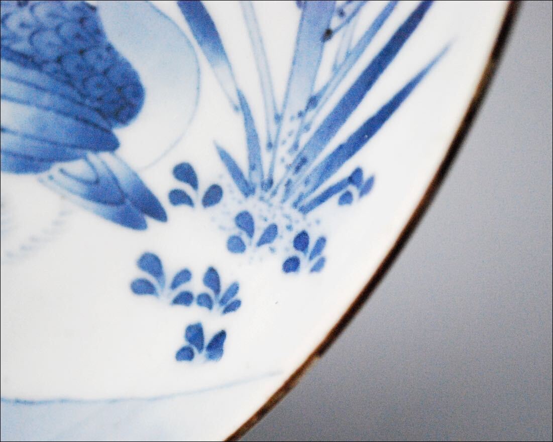  Edo era middle period old Imari blue and white ceramics bird writing plate old work of art 
