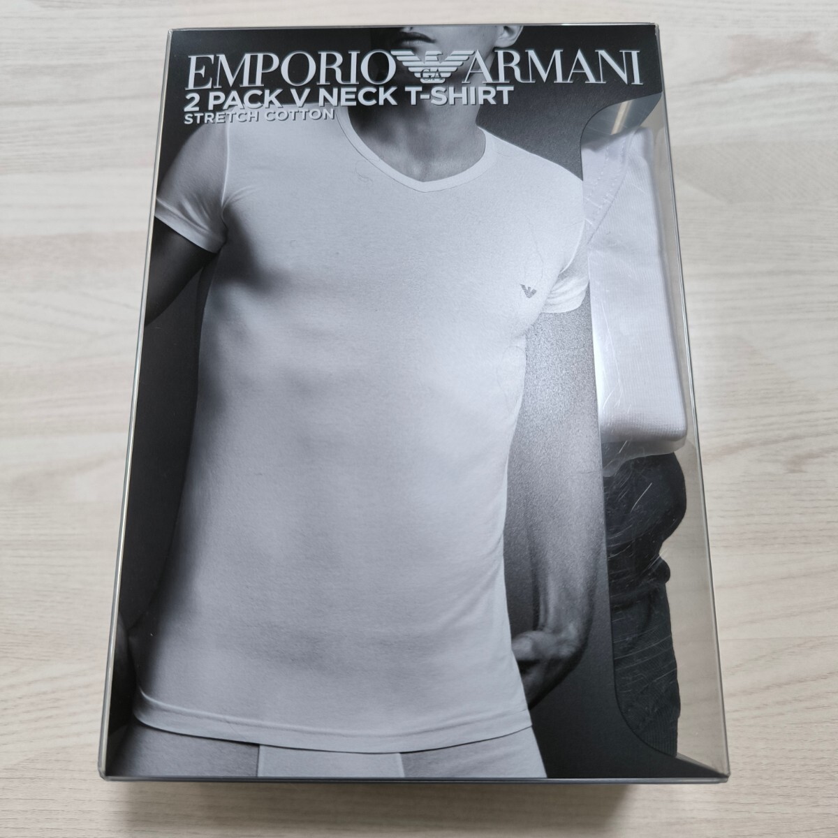 EMPORIO ARMANI エンポリオアルマーニ STRETCH COTTON ストレッチコットン Vネック 半袖 Tシャツメンズ 2枚組 54007172 ホワイトネイビー S