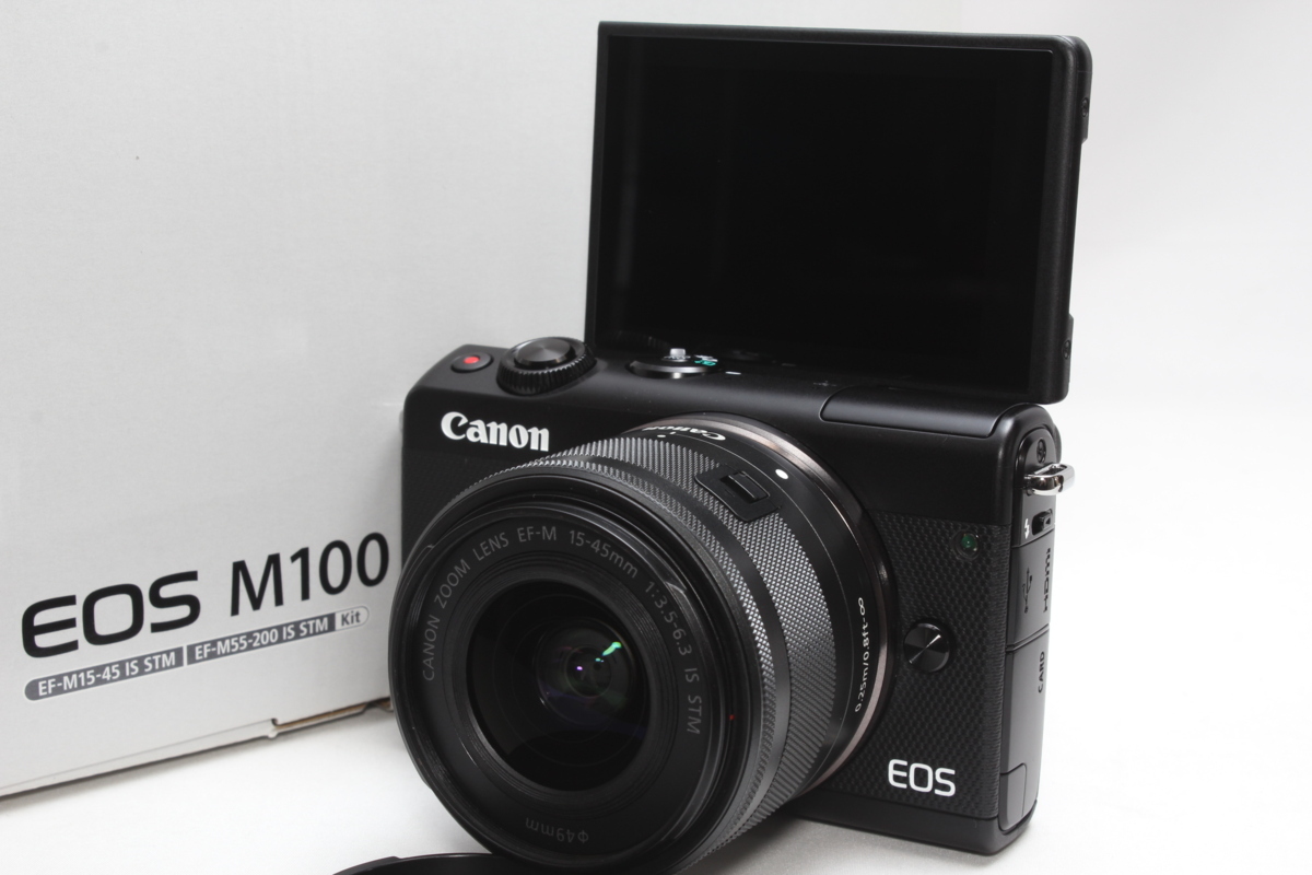 ★極美品★Canon キヤノン EOS M100 レンズキット ブラック Wi-Fi Bluetooth★新品SDカード付き