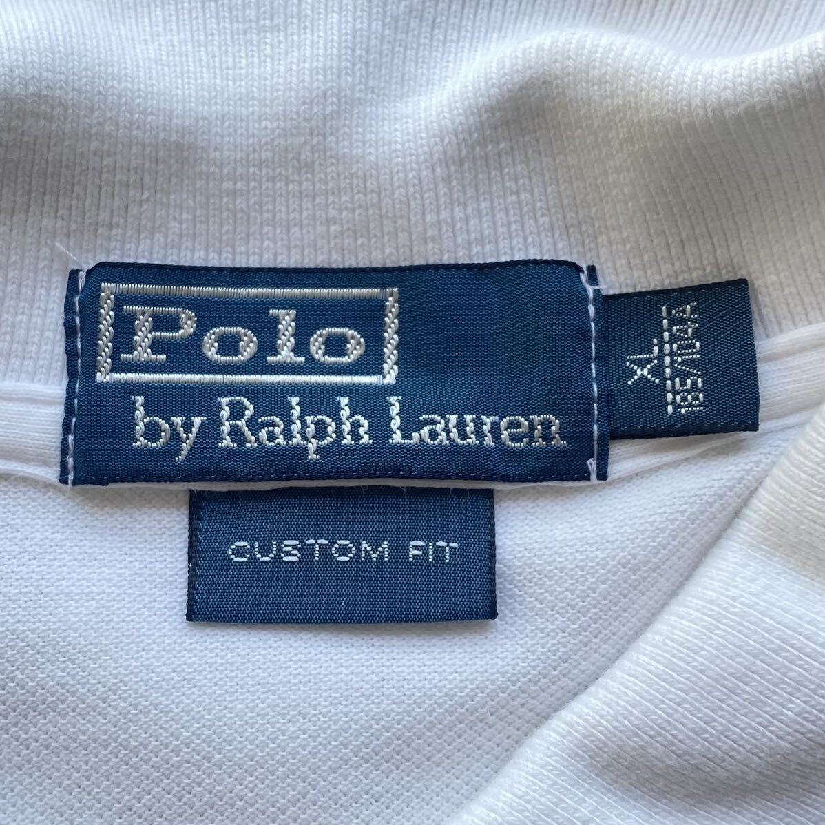 希少『XL 185/104A』大きいサイズ Polo by Ralph Lauren ポロバイラルフローレン custom fit 半袖ポロシャツ 白 ホワイト 鹿の子 ポニー_画像8