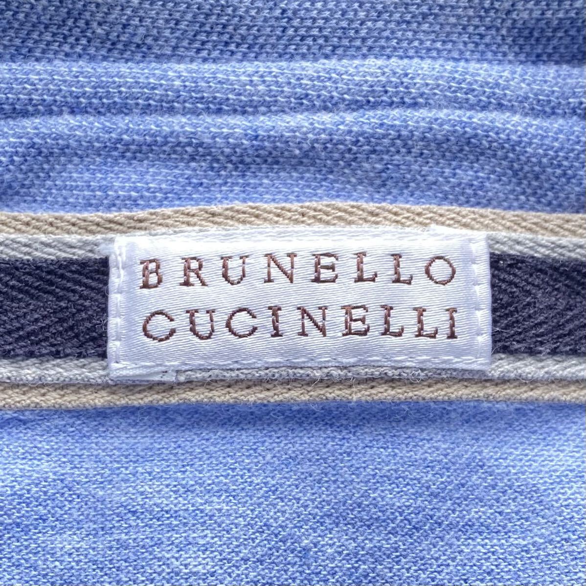 定価8万 BRUNELLO CUCINELLI ブルネロクチネリ 半袖ポロシャツ ブルー イタリア製 国内正規品 ワイドカラー Sサイズ シーアイガーメント社_画像9