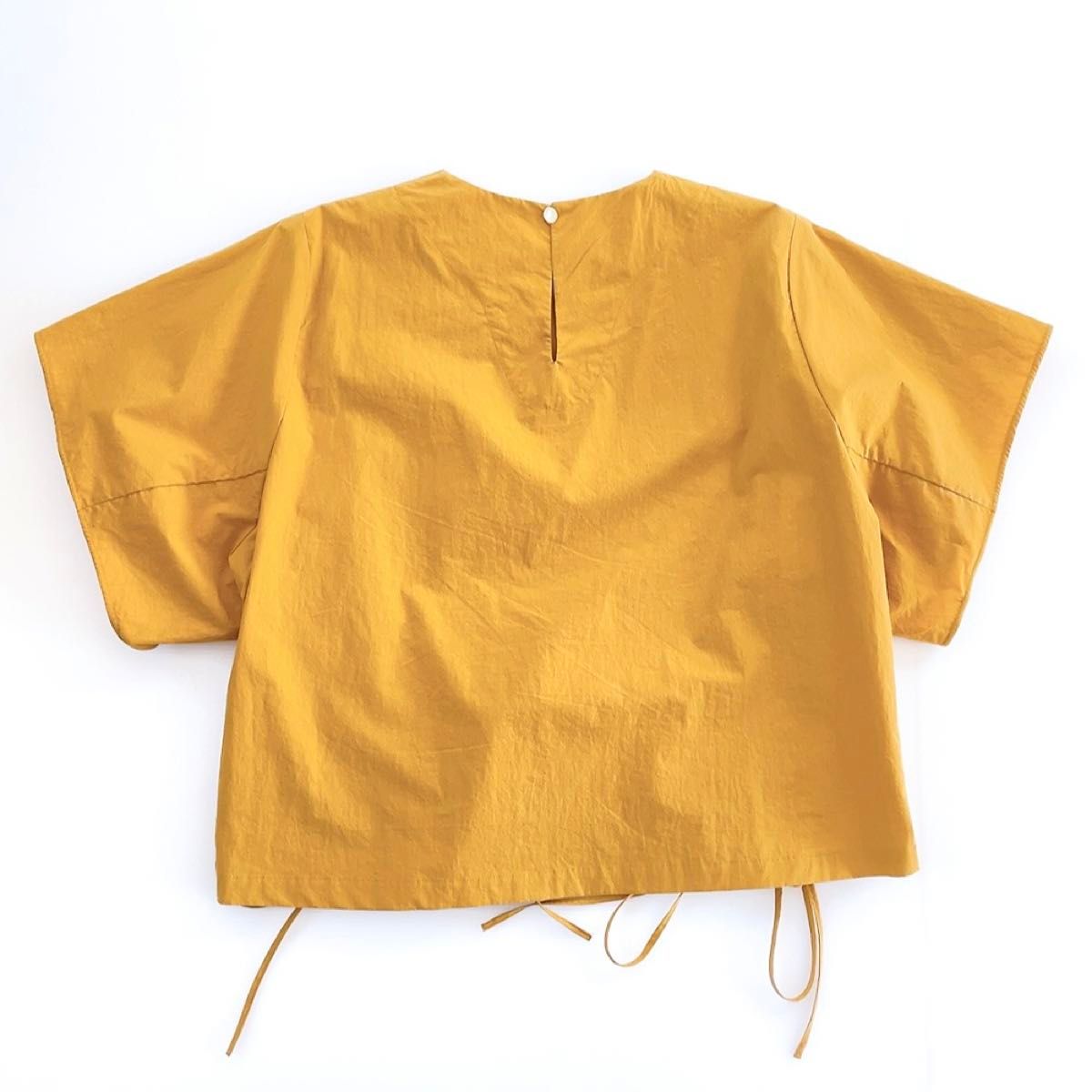 SACRA サクラ 38 M カットソー シャツ ブラウス 春夏 半袖 編み上げ 黄色 マスタード 日本製 綿100% コットン