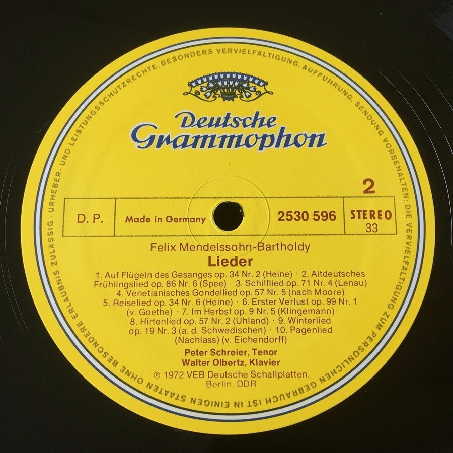 [m25]/ 独盤 LP /『メンデルスゾーン 歌曲集 / シュライヤー オルベルツ / Mendelssohn Schreier Olbertz』/ 2530 596_画像7