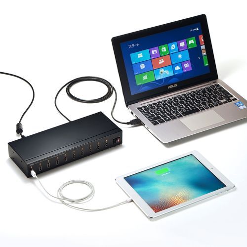 USB2.0 10ポートハブ iPadやタブレットなどの機器を最大10台同時に充電 同期できる USB-2HCS10 サンワサプライ 送料無料 新品_画像2