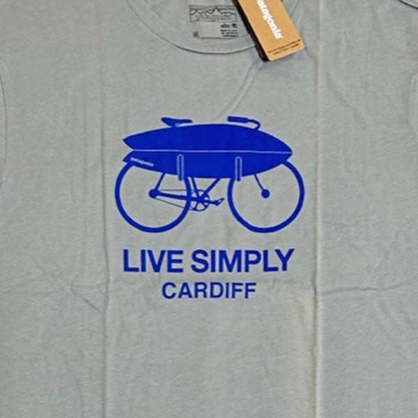 訳有 M 海外限定 パタゴニア リブシンプリー サーフ バイク LW コットン Tシャツ カーディフ 灰色 PATAGONIA LIVE SIMPLY CARDIFF FEA 店舗