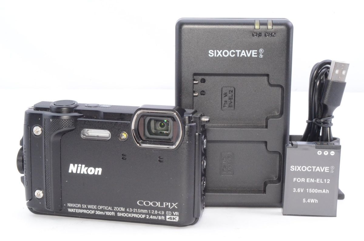 Nikon デジタルカメラ COOLPIX W300 BK クールピクス 1605万画素 ブラック 防水 耐寒 防塵 #2405085A_画像1
