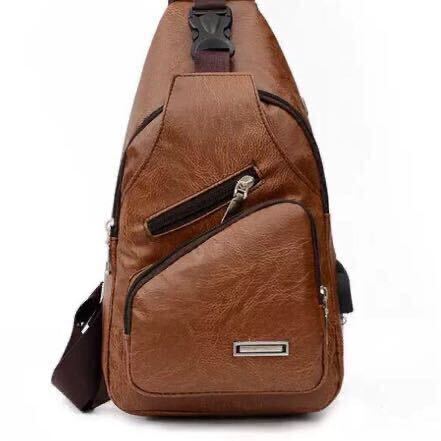 new goods feeling of luxury gorgeous dark brown USB port attaching body bag shoulder bag one shoulder light weight USB port one shoulder bag 