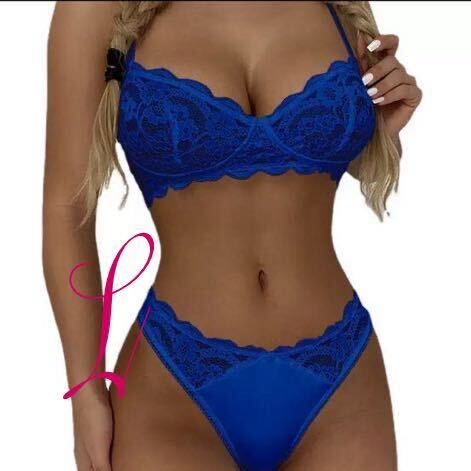  new goods L size gorgeous lady`s blue race elegant sexy top and bottom set bla set T-back Ran Jerry lady's underwear 