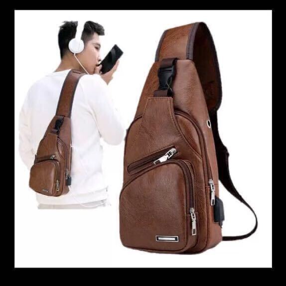  new goods feeling of luxury gorgeous dark brown USB port attaching body bag shoulder bag one shoulder light weight USB port one shoulder bag 